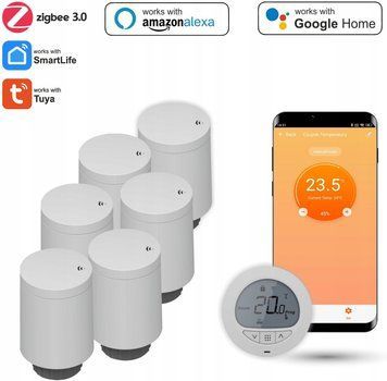 Automat-on Комплект Термостатичний з Sześcioma Głowicami Grzejnikowymi і Termostatem Zigbee Tuya Білий (5905359883166) ID-CN-260471 фото