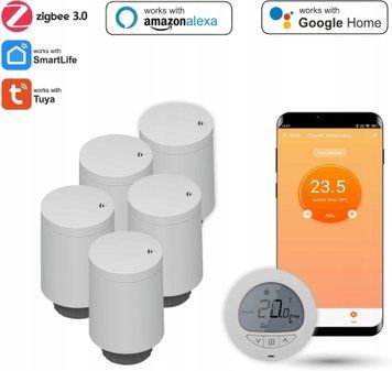 Automat-on Комплект Термостатичний з 5 Głowicami Grzejnikowymi Zigbee Tuya і Termostatem Білий (5905359883159, AUT000315) ID-CN-260524 фото