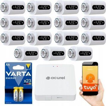 Acurel Термостатична головка Smart Zigbee 3.0 Tuya WiFi Комплект 15 шт. з Bramką, Колір Білий (5904013982726) ID-CN-260531 фото