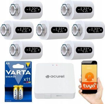 Acurel Комплект 7x Термостатична головка Електронна Smart Zigbee 3.0 Tuya з Bramką WiFi Білий (5904013982641) ID-CN-260493 фото
